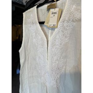 Tahari White Linen Sleeveless Tunic Blouse with Embroidery - NWT - s L